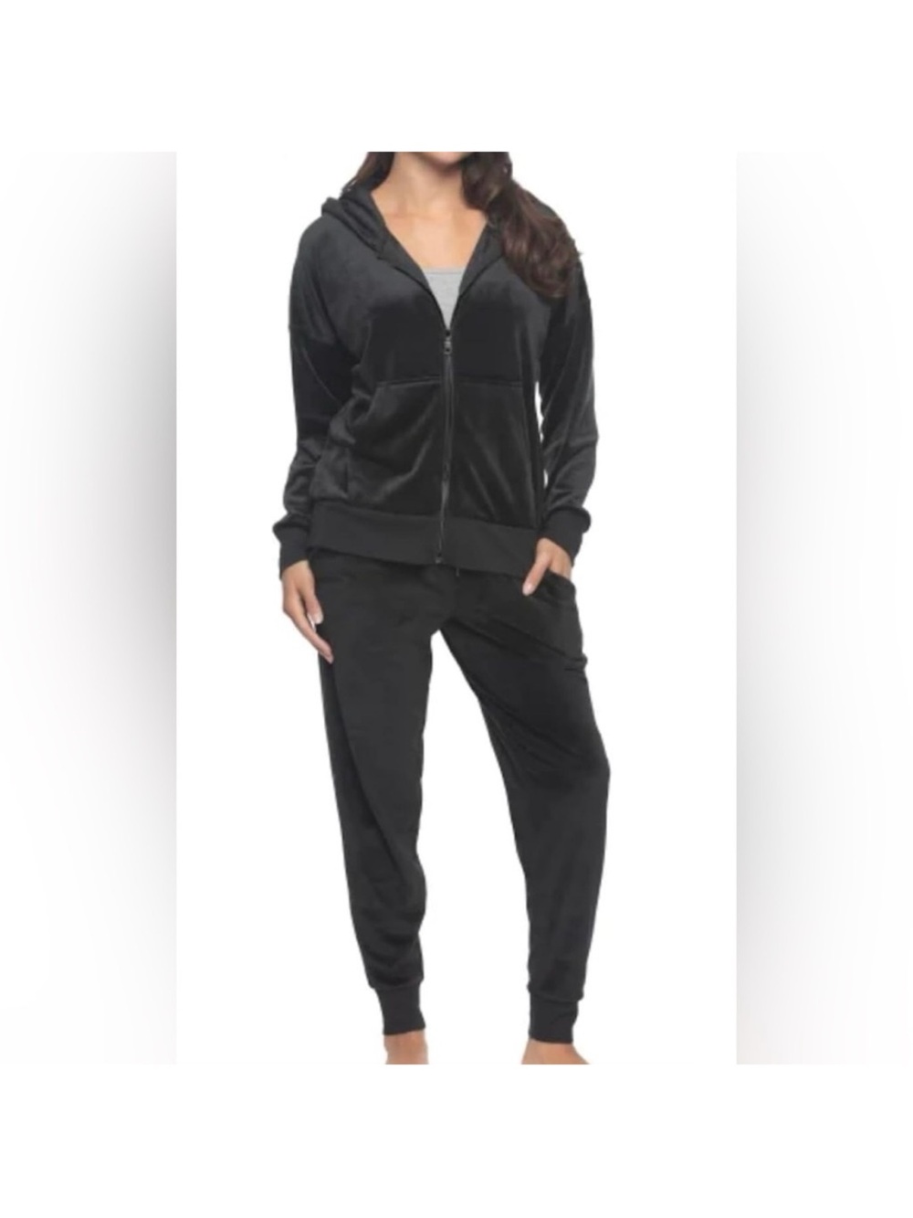 Felina Black Velour Zip Hoodie & Jogger Set
